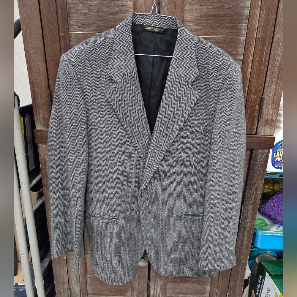 American Trend Men's Blazer Jacket 22 Inches Pit To Pit Gray Tweed